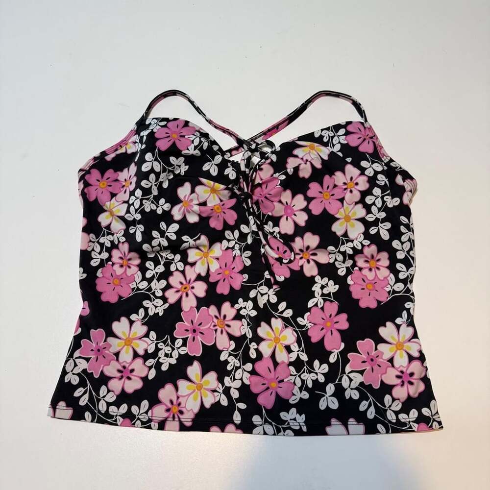 Victoria's Secret Floral Tankini Swim Top Size 36C Black Pink Y2K